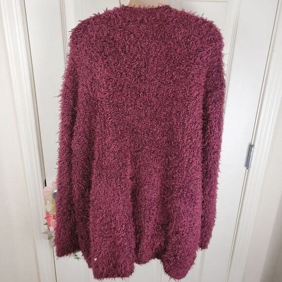 Kensie wine open front eyelash cardigan large - Picture 8 of 9